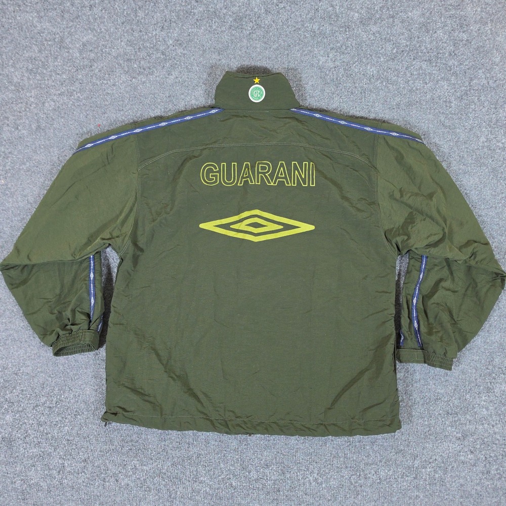 RARE VTG Umbro x Guarani FC Brazil Zip Up Windbreaker Jacket Dark Green Mens XL